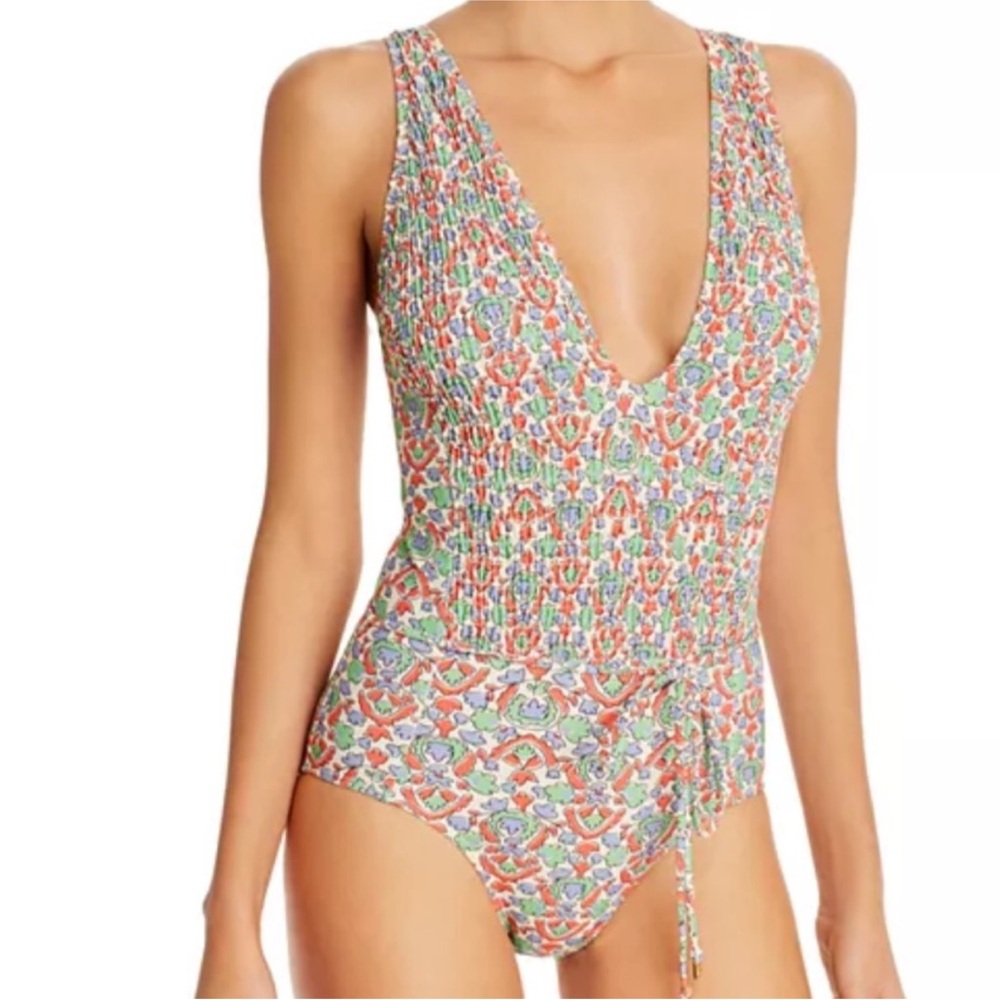 Tory Burch legacy paisley Costa Print Plunge One Piece Swimsuit Medium WITH TIE